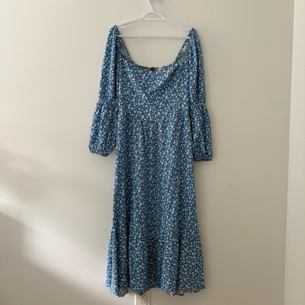 Reformation Blue Floral Square Neck Dress